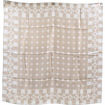 奶油色 絲綢 絲巾 90x90【CHANEL 香奈兒】
