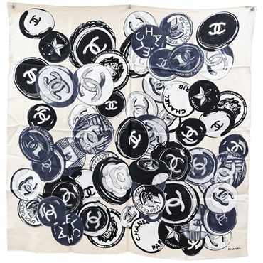 淺褐色 絲綢 絲巾 90x90【CHANEL 香奈兒】