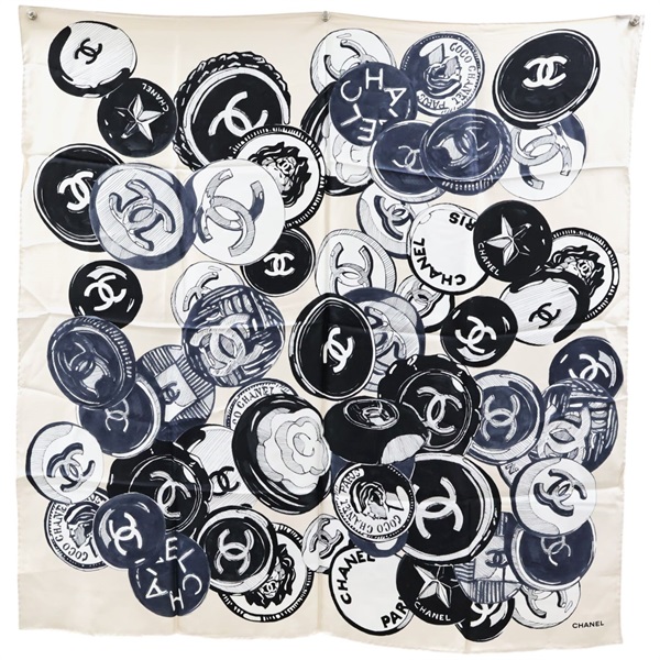 淺褐色 絲綢 絲巾 90x90【CHANEL 香奈兒】