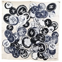 淺褐色 絲綢 絲巾 90x90【CHANEL 香奈兒】