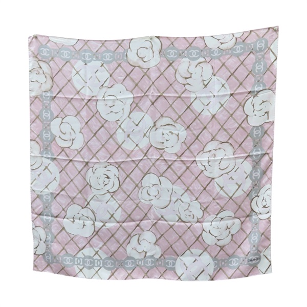 粉色 CC Camellia 絲綢 絲巾 90x90【CHANEL 香奈兒】