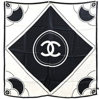 黑/白色 絲綢 絲巾 90x90【CHANEL 香奈兒】