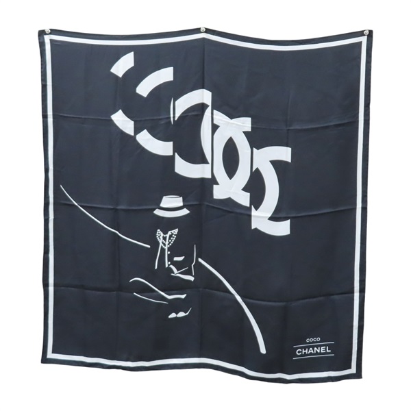 黑色 絲綢 絲巾 90x90【CHANEL 香奈兒】