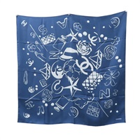 藍色 絲綢 CC Camellia Print Scarf 方巾 90x90【CHANEL 香奈兒】