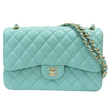 湖水綠 菱格紋 荔枝牛皮 JUMBO 30CM 肩背包【CHANEL 香奈兒】 A58600