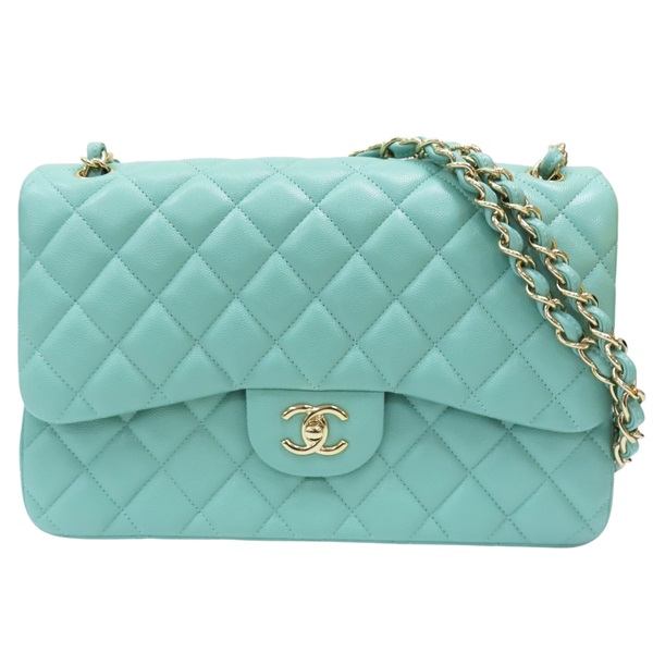 湖水綠 菱格紋 荔枝牛皮 JUMBO 30CM 肩背包【CHANEL 香奈兒】 A58600