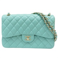 湖水綠 菱格紋 荔枝牛皮 JUMBO 30CM 肩背包【CHANEL 香奈兒】 A58600