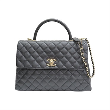 黑色 荔枝紋 牛皮 COCO Handle Maxi 兩用包 金扣【CHANEL 香奈兒】
