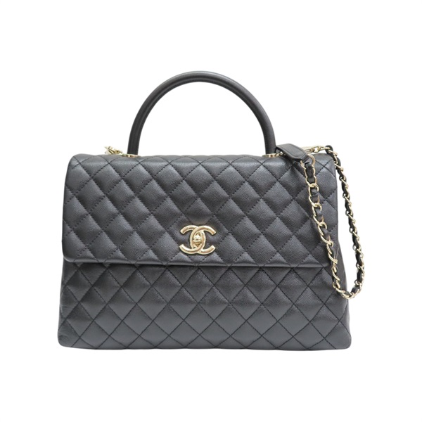 黑色 荔枝紋 牛皮 COCO Handle Maxi 兩用包 金扣【CHANEL 香奈兒】