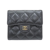 黑色 粒紋牛皮 雙C 口蓋 短夾【CHANEL 香奈兒】 AP0231