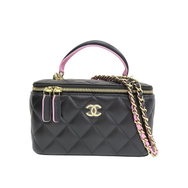 黑色 菱格紋 羊皮 Vanity Case 化妝 鍊帶 肩背包【CHANEL 香奈兒】 AP2199