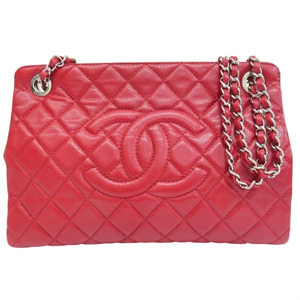 紅色 牛皮 鏈帶肩背包 銀釦【CHANEL 香奈兒】
