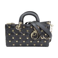 黑色 羊皮 蝴蝶鉚釘 Butterfly Cannage Lady D-Joy 兩用包【Dior 迪奧】