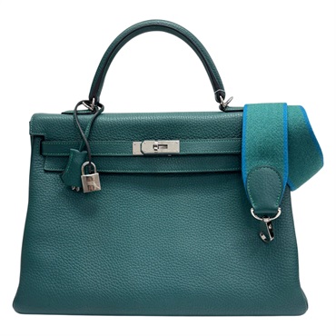 孔雀綠色 Clemence牛革 Kelly 35 凱莉包 兩用包 □Q刻 銀釦【HERMES 愛馬仕】