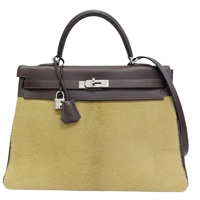 棕色 Ever calf/Veau Troik牛皮/小牛毛皮 Kelly 35 凱莉包 兩用包 □K刻 銀扣【HERMES 愛馬仕】