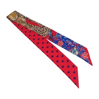 紅色 絲綢 豹/愛心 Twilly 絲巾【HERMES 愛馬仕】