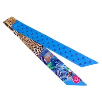 藍色 豹/愛心 絲綢 Twilly 絲巾【HERMES 愛馬仕】