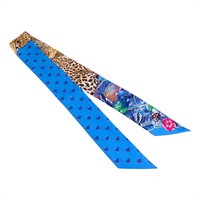 藍色 豹/愛心 絲綢 Twilly 絲巾【HERMES 愛馬仕】