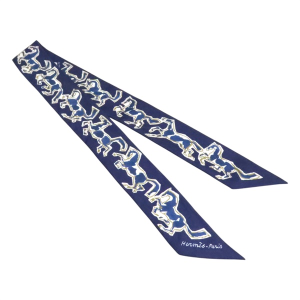 藍色 自由之馬 絲綢 Twilly 絲巾【HERMES 愛馬仕】 H063803S