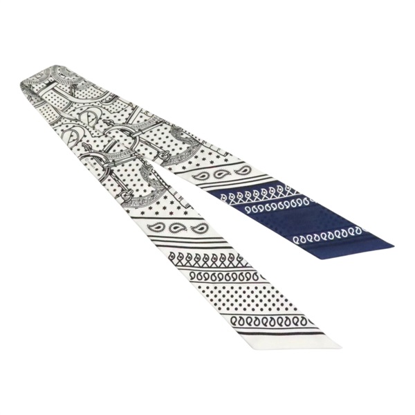 白色 絲綢 Twilly 絲巾【HERMES 愛馬仕】