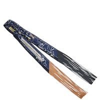 藍色絲綢 棕色牛皮流蘇 Twilly 絲巾【HERMES 愛馬仕】 H854116S