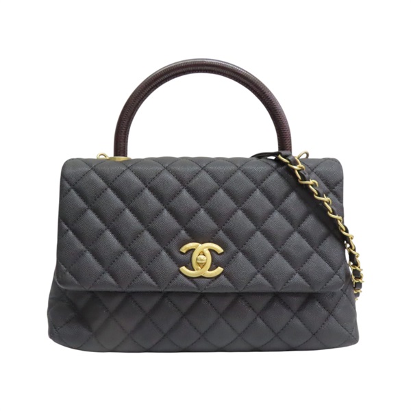 黑色 菱格紋牛皮 Coco handle 鍊帶肩背包 金釦【CHANEL 香奈兒】 A92991