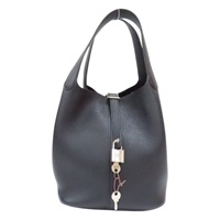 黑色 牛皮 Picotin Lock 22 手提包 Y刻 銀扣【HERMES 愛馬仕】