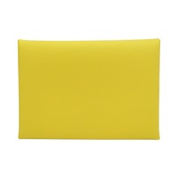 黃色 Epsom牛皮 Calvi Duo 卡夾 名片夾 U刻 銀扣【HERMES 愛馬仕】