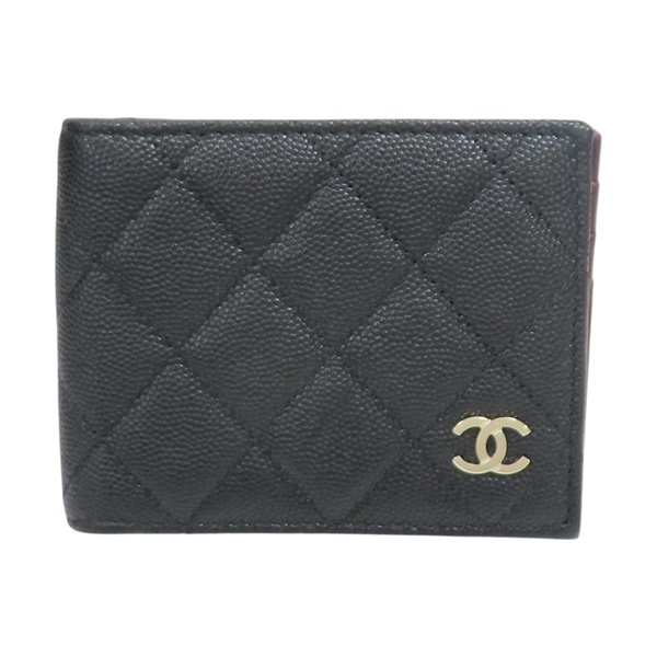 黑色 荔枝紋牛皮 兩折短夾【CHANEL 香奈兒】 AP3070