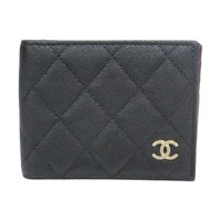 黑色 荔枝紋牛皮 兩折短夾【CHANEL 香奈兒】 AP3070