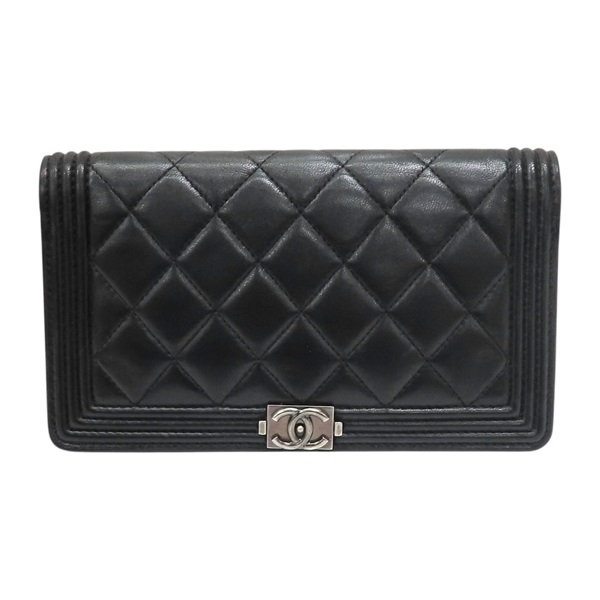 黑色 菱格紋 羊皮 Boy 兩折長夾【CHANEL 香奈兒】