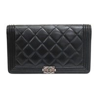 黑色 菱格紋 羊皮 Boy 兩折長夾【CHANEL 香奈兒】
