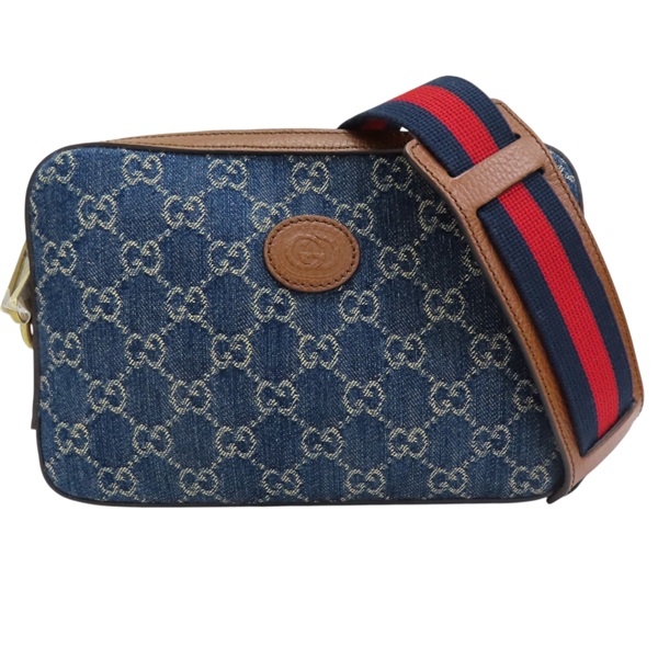 藍色單寧布 棕色牛皮飾邊 肩背包【GUCCI 古馳】 699133