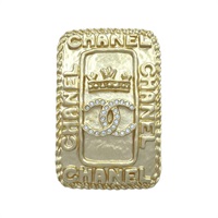 淺金色 鍍金 皇冠 雙C 水晶 方型 胸針【CHANEL 香奈兒】