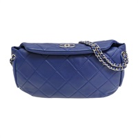 藍色 菱格紋 牛皮 肩背包 銀釦【CHANEL 香奈兒】