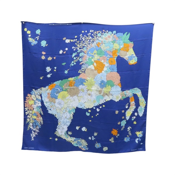 深藍色 絲綢  Geant “Robe Legere" 方巾 136x136【HERMES 愛馬仕】 H673904S 01