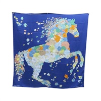 深藍色 絲綢  Geant “Robe Legere" 方巾 136x136【HERMES 愛馬仕】 H673904S 01