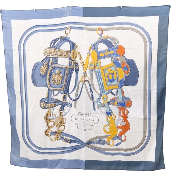 藍/綠色 絲質羊絨 Fantaisie d'Etriers shawl 140 披巾【HERMES 愛馬仕】 H243940S