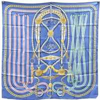 藍色 Grand Tralala 絲綢 絲巾 90x90【HERMES 愛馬仕】