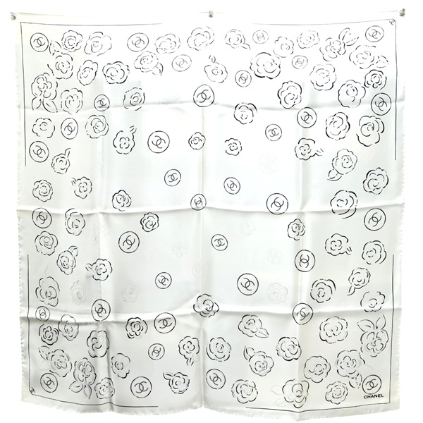 米色 絲綢 山茶花 90 絲巾【CHANEL 香奈兒】 AAB203