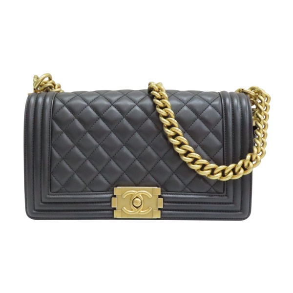 黑色 菱格紋 羊皮 BOY25 鍊帶 肩背包 金釦 (無卡)【CHANEL 香奈兒】 A67086
