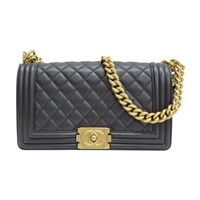 黑色 菱格紋 羊皮 BOY25 鍊帶 肩背包 金釦 (無卡)【CHANEL 香奈兒】 A67086