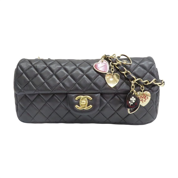 黑色 菱格紋 羊皮 情人節款 East West 鏈帶肩背包 金釦 無卡【CHANEL 香奈兒】