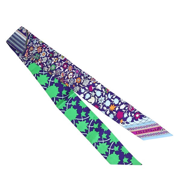 紫/綠色 波斯地毯 絲綢 Twilly 絲巾【HERMES 愛馬仕】