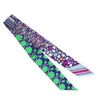 紫/綠色 波斯地毯 絲綢 Twilly 絲巾【HERMES 愛馬仕】