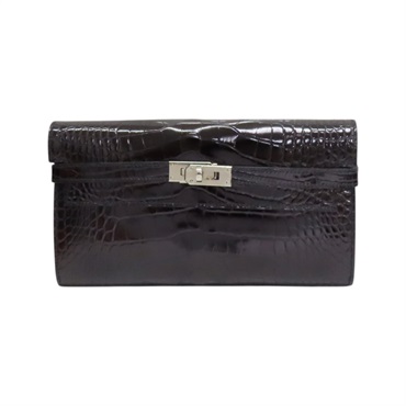 黑色 鱷魚皮 Kelly 長夾 C刻 銀釦【HERMES 愛馬仕】