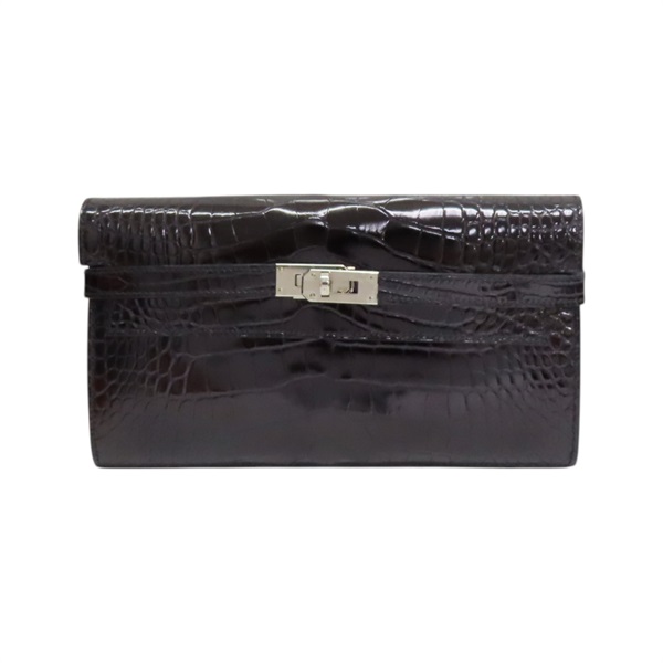 黑色 鱷魚皮 Kelly 長夾 C刻 銀釦【HERMES 愛馬仕】