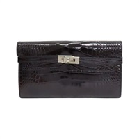 黑色 鱷魚皮 Kelly 長夾 C刻 銀釦【HERMES 愛馬仕】