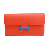 橙紅色 Epsom牛皮 長夾 C刻 藍銀釦【HERMES 愛馬仕】