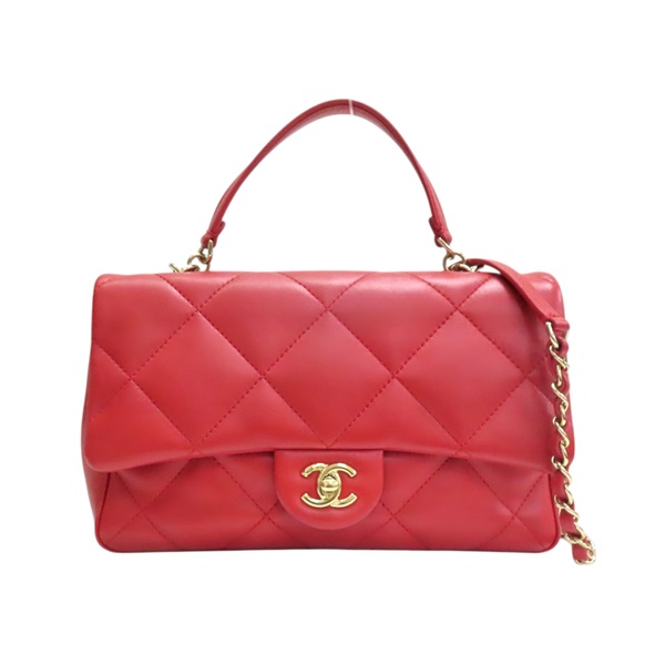 紅色 羊皮 肩背包 金釦 (無卡)【CHANEL 香奈兒】